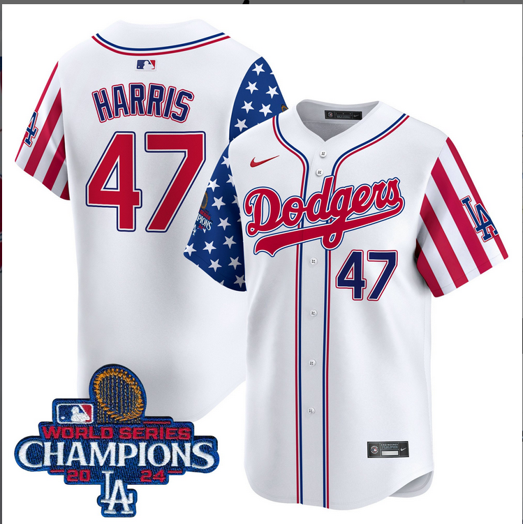 Men MLB Los Angeles Dodgers #47 Trump American Style white 2024 World Series Champions  Limited Jersey->los angeles dodgers->MLB Jersey